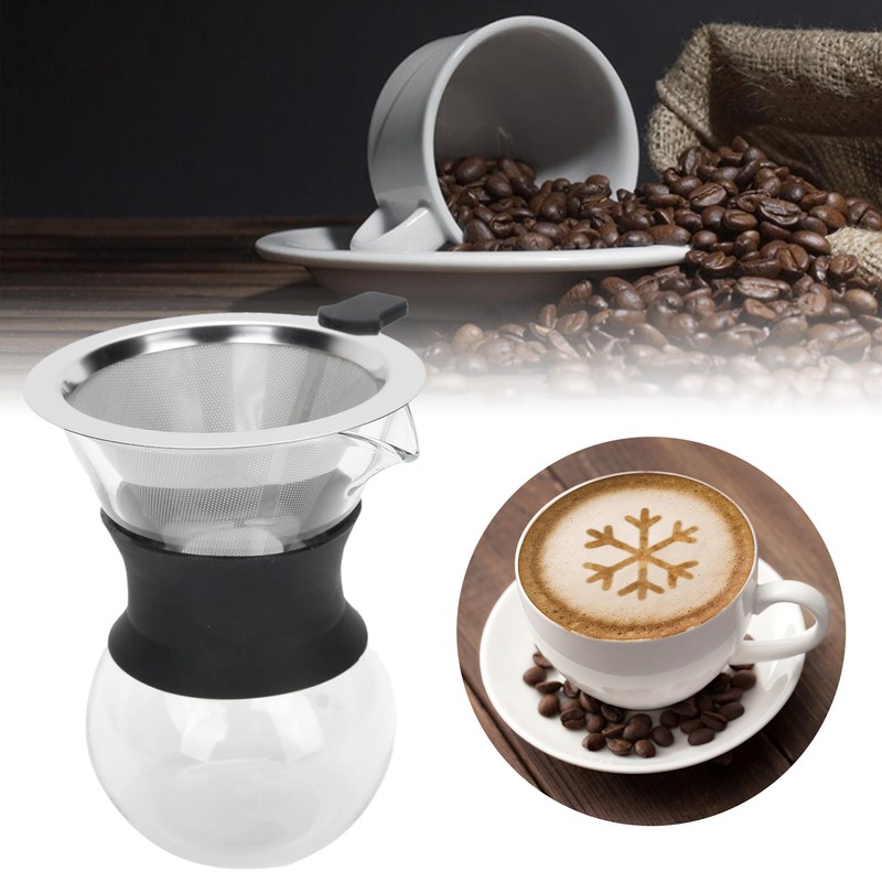 Reusable Glass Coffee Pot with Stainless Steel Filter Manual Drip