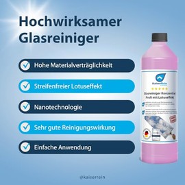 KaiserRein Glasreiniger Konzentrat mit Lotuseffekt 2x 1L - Professioneller Fensterreiniger f√ºr streifenfreien Glanz auf Glas, Fenstern und Spiegeln - Fenstersauger geeignet