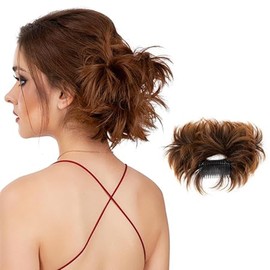 Hanaoops Short Combs Messy Curly Hair Bun Extension Chignon Clip in Synthetic Hairpiece Easy Short Curly Wavy Versatile Adjustable Styles Ponytail Scrunchie for Women
