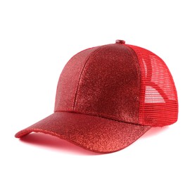 Zsedrut Tolddler Girls Baseball Cap Kids Glitter Trucker Hats Adjustable Summer Sun Hat Mesh Ponytail Caps(Red)
