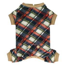 KYEESE Dog Pajamas Stretchable Dog Pajamas for Small Dogs Velvet Dog Coat Checkered Dog Pajamas Small Sized Dog Small Dog Pajamas Dog Onesie Comfy Dog Pjs Dog Clothes, Khaki, S