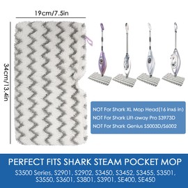 MXZONE Upgraded Scrub Steam Mop Pad for Shark Steam Pocket Mop S3501 S3601 S2901 S2902 S3550 S3801 S3901 SE450 S3601D S3901D, Steam Mop Replacement Pads for All Hard Floors, 3 Pack