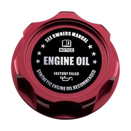 VMS RACING RED OIL CAP with BLACK ENGINE OIL NOTICE Emblem in CNC Machined Billet Aluminum Compatible with Honda Acura Integra