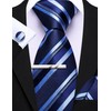 Barry.Wang Men's Silk Business Ties with Handkerchief Cufflink Stripes Plaid