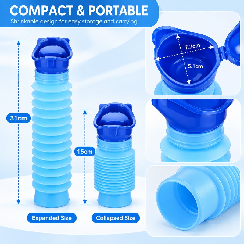 Portable Urinal Bottle 2 Pack for Travel – 750ml Shrinkable