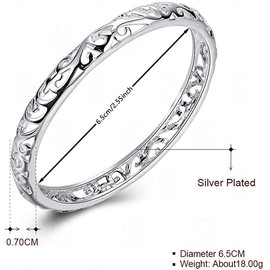 KACON Sterling Silver Bangle Bracelet, Fashion Simple Open Bangles Cuff bracelets for Women