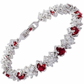RIZILIA Tennis Bracelet [18cm/7inch] with Round Cut Gemstones CZ [Red Ruby] in 18K White Gold Plated, Simple Modern Elegance