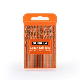 Gunpla 10 Pcs Cobalt Drill Bits 5/32 Inch, M35 HSS Imperial Straight Shank Jobber Drill Bit Set with Plastic Case Storage for Hardened Stainless Steel Metal Aluminum Tile Wood Plastic and Cast Iron