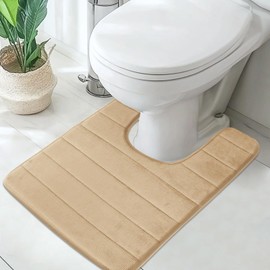 LUSCHEER Absorbent WC Toilet Rug Non-Slip U Shape Pedestal Mat Bath Mat, Extra Soft Memory Foam Bathroom Toilet Mat for Floor, Quick-drying Machine-Washable, 50 x 60 cm, Beige