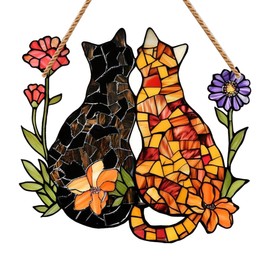 Stained Glass, Hanging Window Pictures, Suncatcher Window, Window Decoration, Garden Cat Acrylic Window Decoration, Stained Suncatcher for Windows, Patio, Wall, Home and Garden