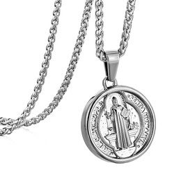 murtoo Men's Necklace with Coin Pendant for Men, Silver Stainless Steel Necklace, Gift Ideas for Men and Women, Stainless Steel