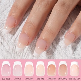 120 Pcs French False Nails Short, Press on Nails, Full Cover False Nails Nude White Short Stick on Nails, French Tip Nude Color False Nail Kit, Fake Nails Women Girls Nail Art Accessories