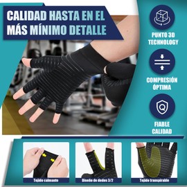 2 Pares Guantes de Artritis para Unisex, Guantes de compresión de medio dedo, Alivia Dolor Reumatoide y Rigidez de Muñeca, Antideslizante, Transpirable,Ideal para Trabajo y Cuidado Diario (negro, L)