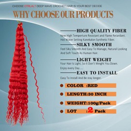 Deep Wave Crochet Hair For Black Women Curly Braiding Hair 30 Inch 2 Packs Ocean Wave Braiding Hair Extensions Soft Crul Crochet Hair For Boho Braids(30inch, 2pack, red)…
