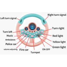 VVistch VVistch Kids Steering Wheel Toy with Light and Music, Car Backseat Simulated Driving Steering Wheel Gifts Toys (Pink)