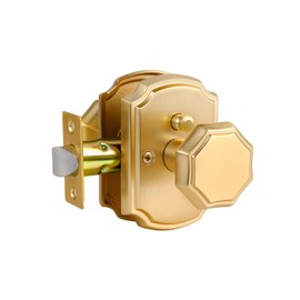SORWDUERM 1 Pack Gold Door Knobs Privacy Door Knob Satin Brass Door Knob Interior Brushed Gold Door Knobs for Bedroom and Bathroom,Zinc Alloy