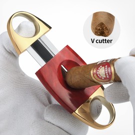 Cigar Cutter V Cut Stainless Steel Blade Cigar Cutter Guillotine Cigar Cutter (Red)