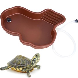 Xusxes Large Reptile Water Bowl, Reptile Bath, Turtle Bath, Turtle Climbing Platform, Turtle Water Bowl with Ramp and Sun Platform
