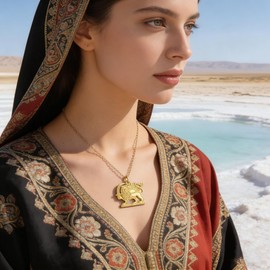 EUEAVAN Iranian Lion Sun and Crown Necklace Persia Iran Flag Pendant Heritage Pride Homeland Old Persian Jewelry Souvenir Series Badge Gifts for Women Men (A-gold)