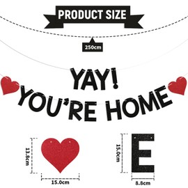 Calkkrer Yay! You're Home Banner Black Glitter, Welcome Home Decoration, Welcome Home Garland, Welcome Banner Door, Welcome Back Party Decoration