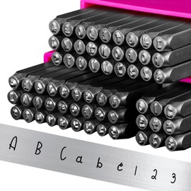 TheCraftGuy Metal Stamping Kit, 63pcs Metal Stamping Tools, 1/8"(3mm) Steel Stamps for Jewelry Making, Number & Letter Stamp Set(A-Z, a-z, 0-9)