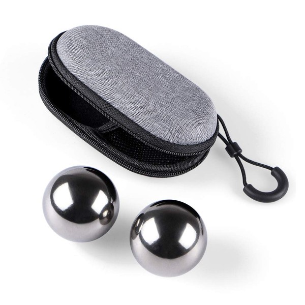 MDLUU Stainless Steel Baoding Balls, 1.57 Inches Chinese Health Balls, No Chime Hand Massage Balls with Case, Meditation Balls for Hand Exercise, Hand Therapy, Stress Relief, 1 Pair(Pack of 2)