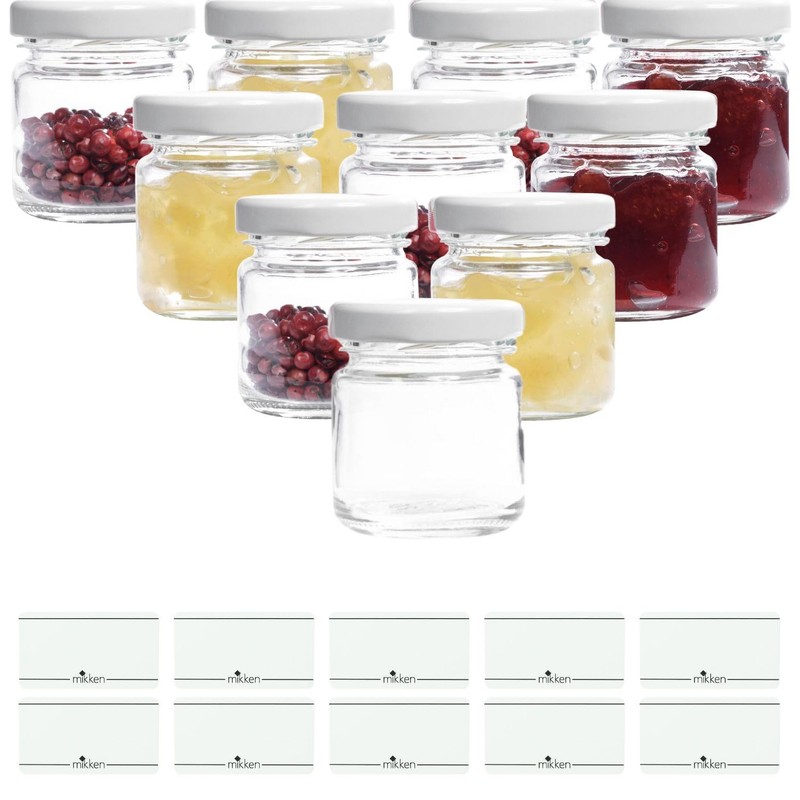 mikken 10 Small Preserving Jars 53 ml with Lids White