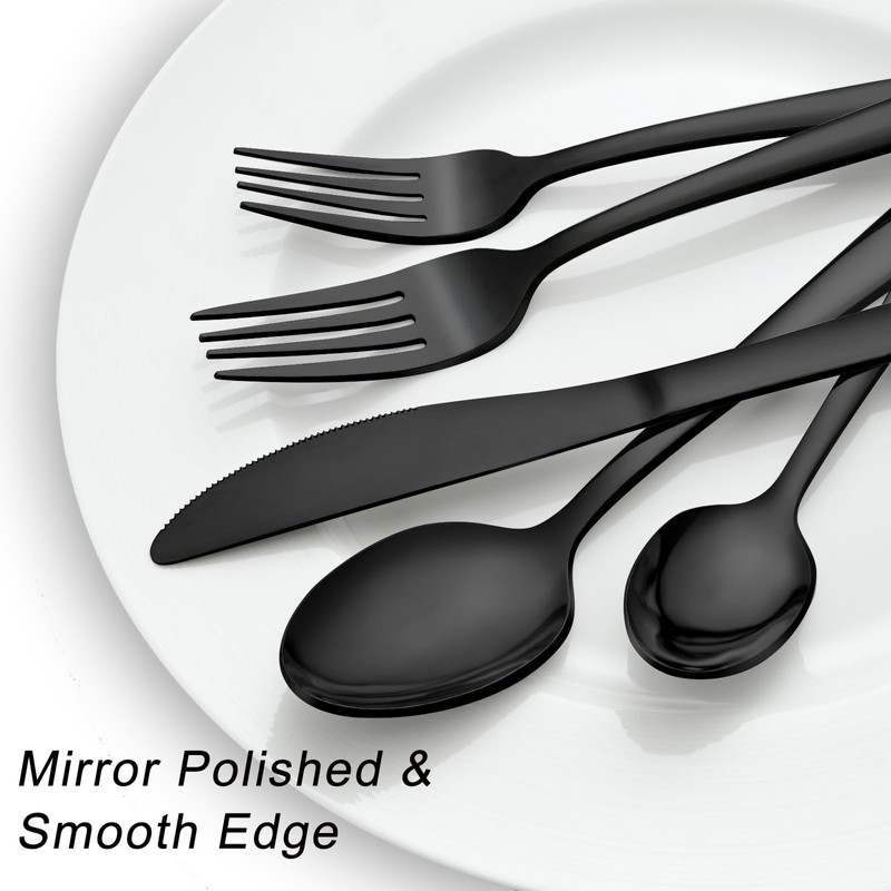 Pleafind 72Pcs Black Silverware Sets for 12 - Dishwasher Safe,