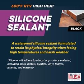 Rutland 600°F RTV High Heat Silicone Sealant Black, USA-Made High Temperature Gasket Maker Adhesive - UV Stable, Oil Resistant & Non-Corrosive