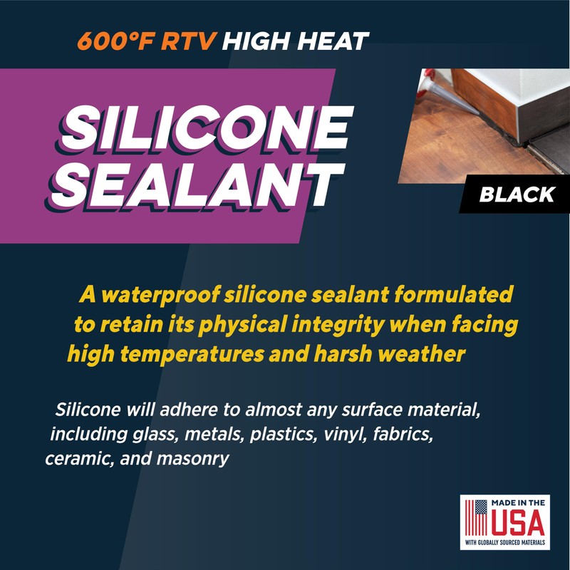 Rutland 600°F RTV High Heat Silicone Sealant Black, USA-Made High