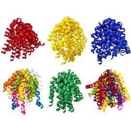 Jillson Roberts Self-Adhesive Colorful Assorted Curly Bows Gift Wrap Accessory, 6-Count, Birthday