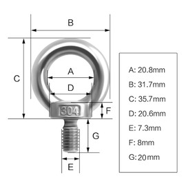 Pack of 6 M8 x 20 mm Stainless Steel Eye Bolts Male Thread Lifting Ring Screws Eyelet Screw Welded Closed Screw Rod Ring Round Eye Screw for Roll of Attachment and Hanging