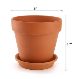 Suwimut 4 Pack Terracotta Plant Pots with Saucer, Large 6 Inch Terra Cotta Plant Pot with Drainage Hole, Clay Flower Pot with Tray for Indoor Outdoor Plant, Crafts Terra Cotta Planter