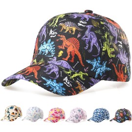 Initlove Girls Boys Baseball Cap Kids Adjustable Sun Hat Cartoon Toddler Cap for Ages 2-5Y Dinosaur Black