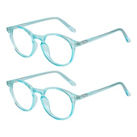 VIPBEST Retro Round Blue Light Blocking Glasses for Women and Men with Spring Hinge Blue 2 Pack