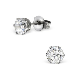 Hypo-Allergenic Surgical Stainless Steel Stud Earrings with 5mm AAA CZ Crystals by Kate Benson