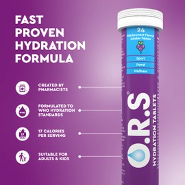 O.R.S Hydration Tablets with Electrolytes, Vegan, Gluten and Lactose Free Formula – Soluble Hydration Tablets with Natural Blackcurrant Flavour, 96 Tablets (Pack of 4 x 24)