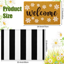 Honoson 2 Pcs Welcome Doormat Daisy Doormat Funny Summer Doormat Black and White Stripe Doormat Front Door Decoration with Non-slip Backing Rug for Housewarming Gift Home Kitchen Indoor Outdoor