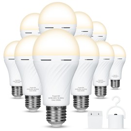 10 Packs Rechargeable Light Bulbs,Emergency Light Bulbs Socket Self-Charging,3000K Battery Powered Light Bulb for Lamps and Wall Sconces,with Hook,Outdoor Camping, Hiking, Hurricane Use