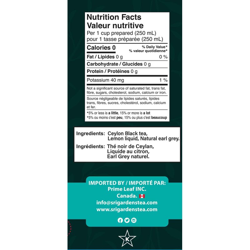 Sri Gardens Tea Earl Grey Tea Bags, 20 count