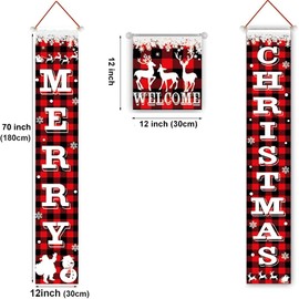 Christmas Decorations,3 Pack vivid Merry Christmas Banner Porch Sign Xmas Porch Door Signs Welcome Banners For Indoor Outdoor Wall Christmas Decoration Indoor