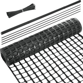 Plastic Garden Fencing Roll Safety Construction Barrier Outdoor Snow Mesh Fence Garden Netting, 1.2 Inch Mesh, Coated Iron Wire Support Stakes, Cable Ties for Garden (Black, 2 x 50 Feet)