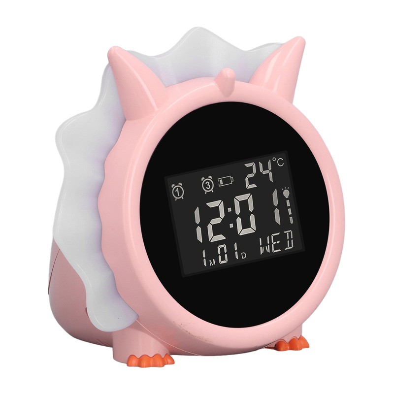 Alarm Clock Pink Dinosaur Shape Multifunctional Bedside LED Electronic Alarm