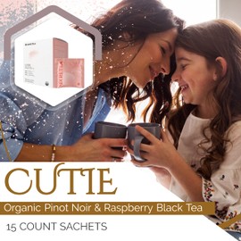 T SECRETEA Organic Black Tea Bags, Cutie Organic Flower Pinot Noir & Raspberry Black Tea Good for Cold beverages Tea, Natural Antioxidants, 15 Sachet Hot Morning Tea 100% Real ingredients