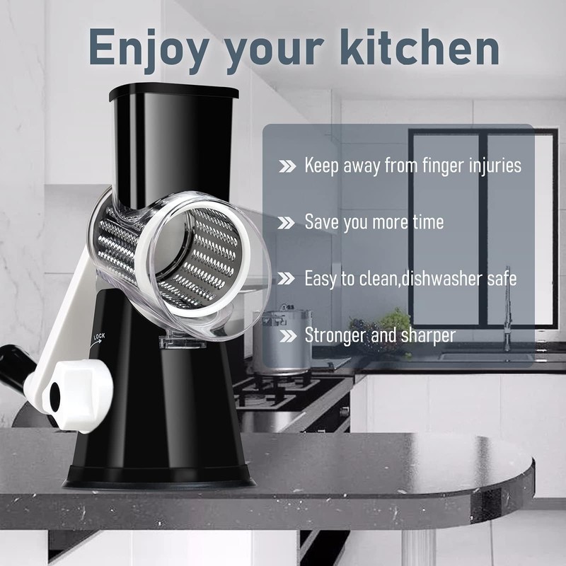KEOUKE Rotary Cheese Grater Hand Crank Black - Shredder Slicer
