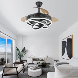 Curve Curio 42 Inch Retractable Ceiling Fan, DC Motor Ceiling Fan with Lights Remote Control for Living Room Bedroom,3 Color, 6 Speed