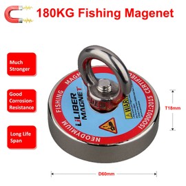 ULIBERMAG Strong Neodymium Magnets 180kg with 20m Nylon Rope and Non-Slip Gloves for Magnetic Fishing, Recycling, Treasure Hunting in River, Lake.