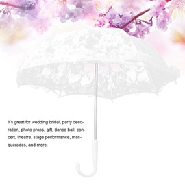 Ejoyous White Lace Parasol Umbrella Wedding Bridal Flowers Embroidery Umbrella Vintage Romantic Umbrella for Women Tea Party Decoration Photo Props Lady Costume (51241 bleach color)