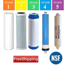 WATER WORLD 5 Stage Reverse Osmosis FULL Replacement Water Filter Kit with 100 GPD Membrane