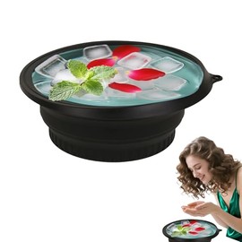 GEKIRO Silicone Face Bowl for Ice with Built-in Icetray, Collapsible Face Ice Bath Bowls for Home&Travel Ice Water Facials, Ice Face Bowls for Cold Plunge Therapy, Skin Tightening (M-Black)